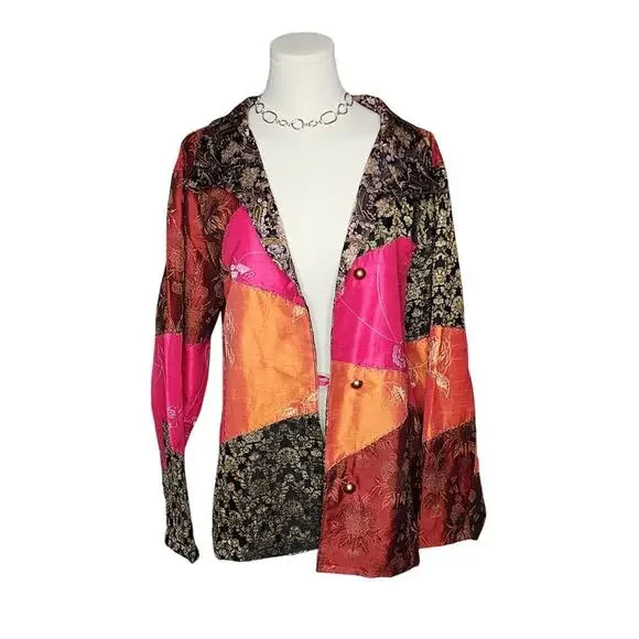 Vtg 90s Indigo Moon Patchwork Bright Colorful Funky Festival Rave Coat Sz XXL - Picture 7 of 8